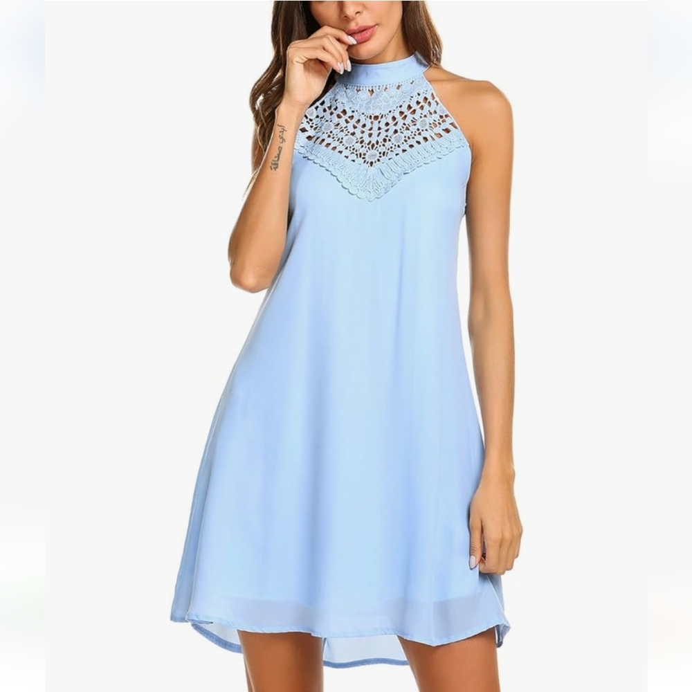 Women's Halter Chiffon Tunic Dress - Blue - Small